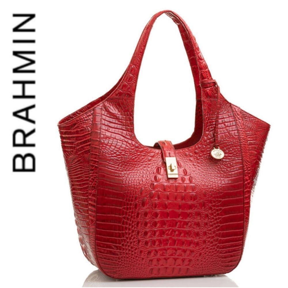 Brahmin Melbourne Croco Embossed XL Market Tote in Ember Metallic Red Leather